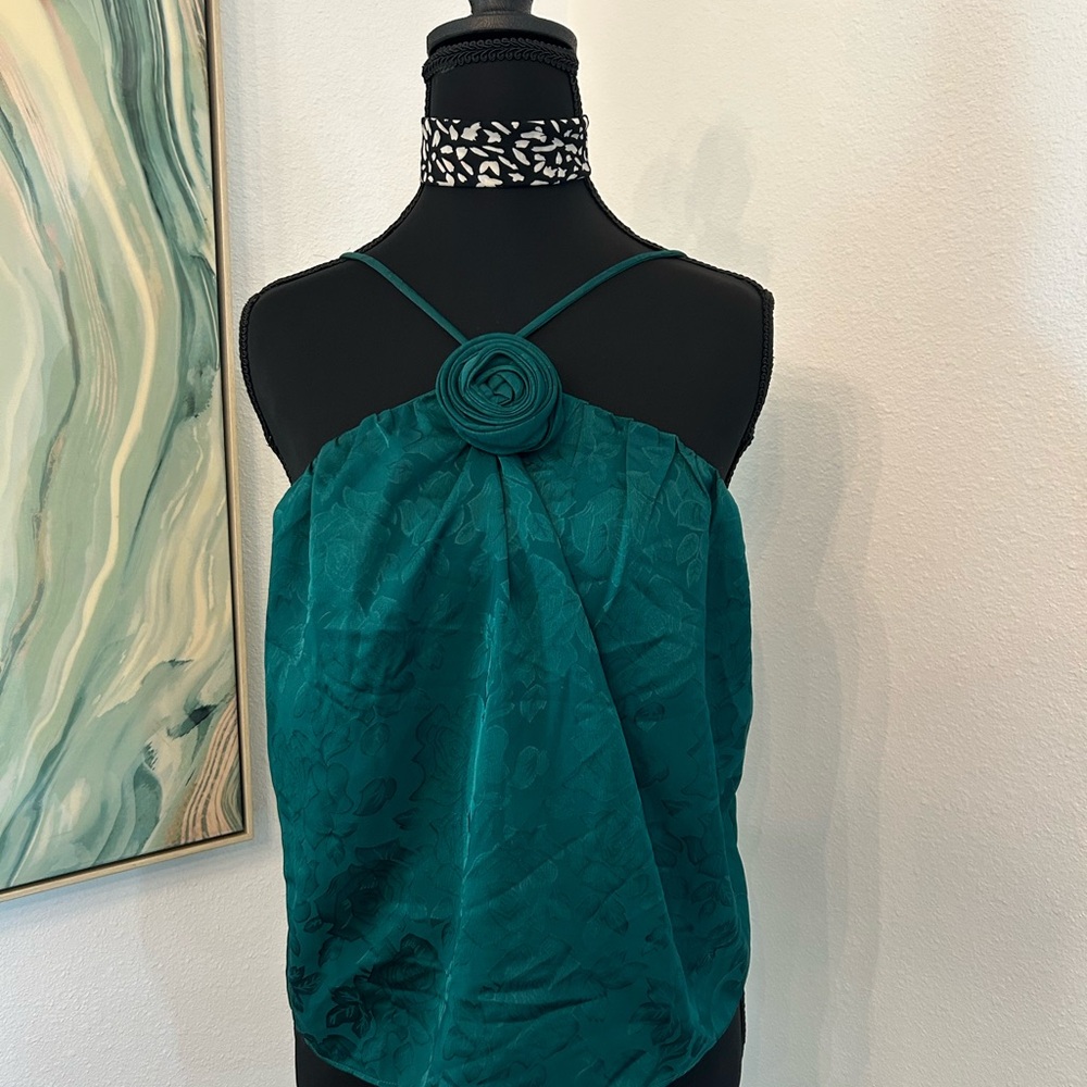 Wayf Emerald Halter Top with Monochrome Pattern